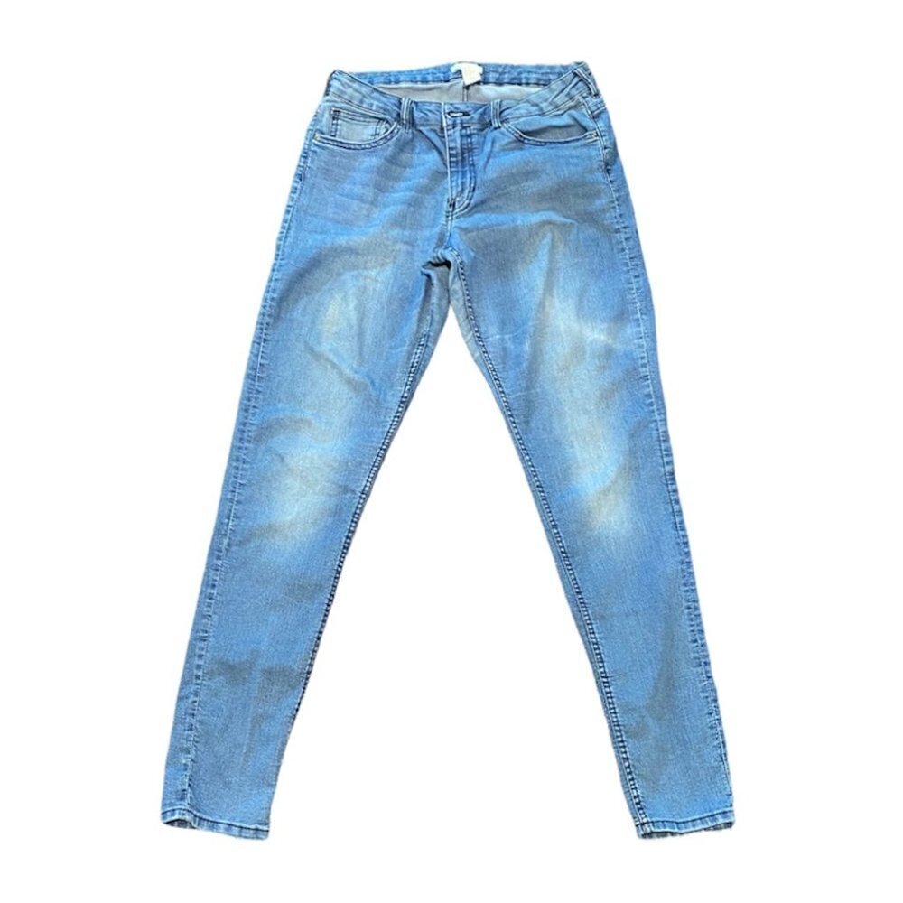 SKINNY Leg Jeans Whiskering Distressed Light Blue Size 10